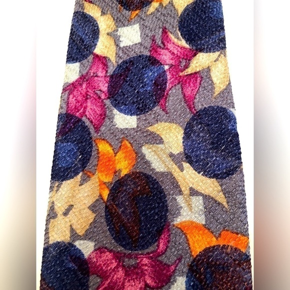 UNGARO Paris Purple Blue Circles Pink Orange Cream Flowers Silk Tie Necktie - Picture 6 of 16